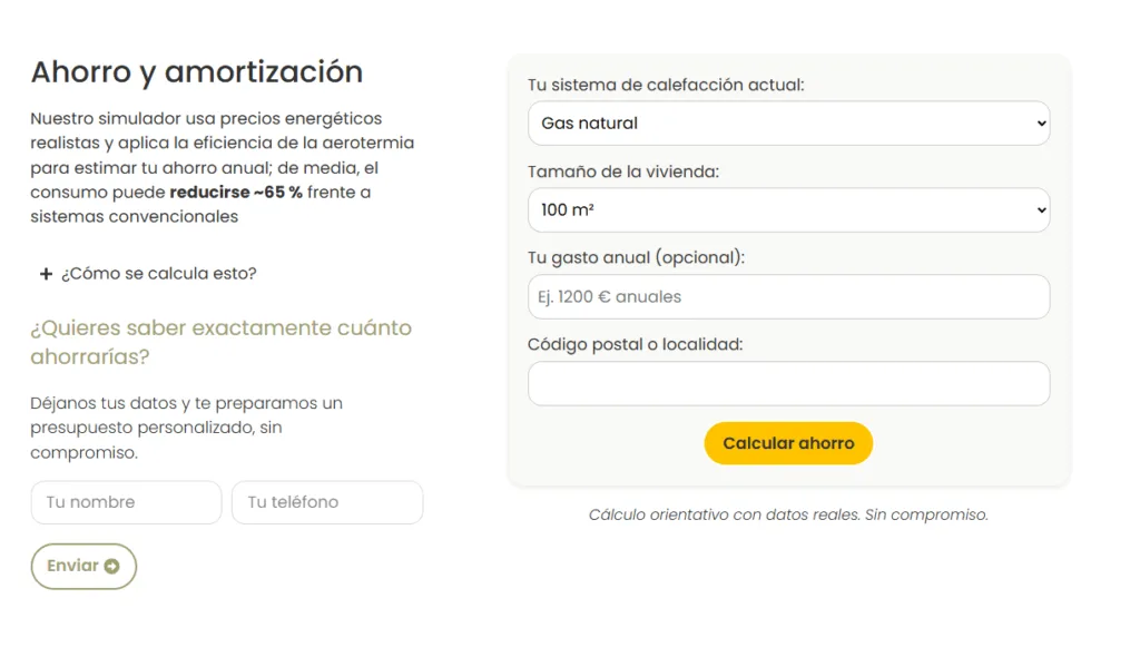 Simulador presupuesto de una aerotermia