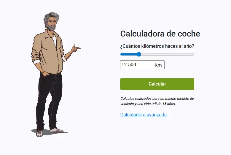 Capture de la interfaz del comparador de vehículos eléctricos de la Fundación Renovables