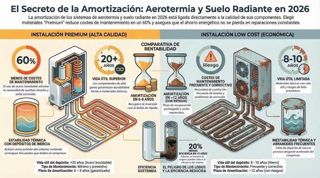 Amortización de suelo radiante y aerotermia 2026
